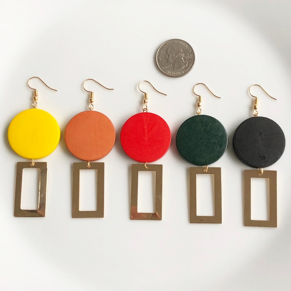 NEW "Theory" Wooden Geometric Earrings (Yellow) - Picture 4 of 5